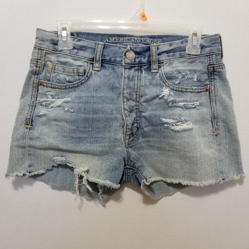 American Eagle shorts 2 distressed denim jean grunge cutoff frayed hem whiskered